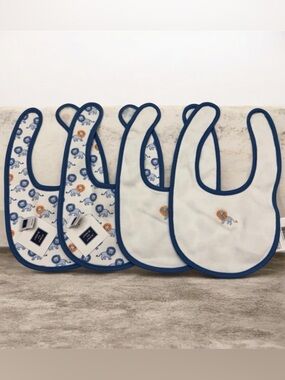 Janie and Jack Blue-Trim Double Sided Cotton Lion Print Baby Bibs - Set of 4